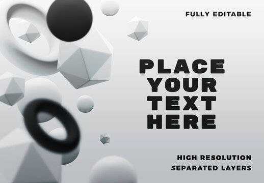 Black and White Geometric Shapes Floating on Gray Background