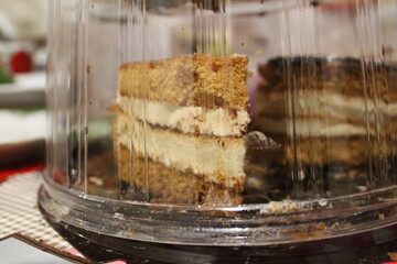 layered piece of cake with chocolate in the package