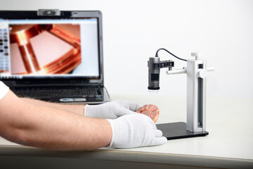 Electronic microscope with pc, concept of scientific research and new technologies
