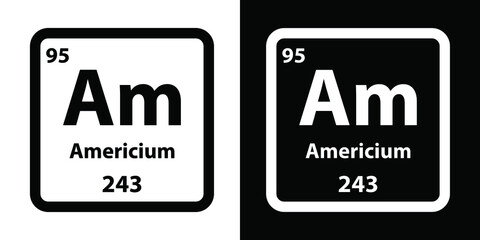 Am	Americium chemical element icon. The chemical element of the periodic table. Sign with atomic number. 