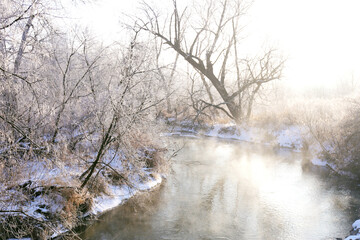 Obraz na płótnie Canvas Winter River in the Snow Landscape