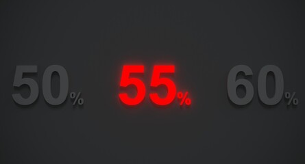 Sale 55 percent in red light 3d render