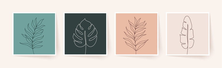 One line drawing of tropical palm leaves. Modern single line art. Vector illustration. © Oleksandra