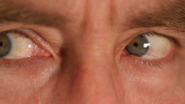 Extreme close up shot of eyes of a paranoid man.