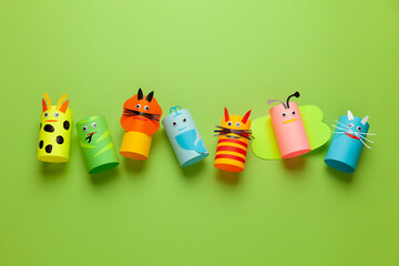 Handmade paper multicolored animals. Children's creativity.