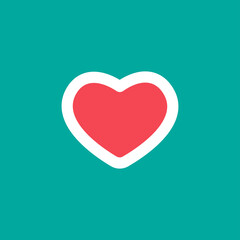 Flat red heart on blue background. Love, romantic icon. Heart health month flat icon.