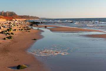 Baltic sea coast at sunset