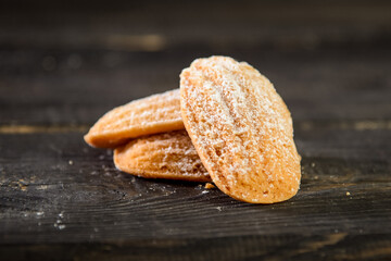 Pile of oat cookies on wooden table