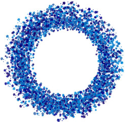 Circle of splashes of shades of blue on a white background