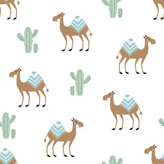 seamless pattern with cute camel, vector illustration