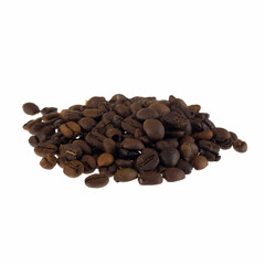 Naklejka premium Roasted coffee beans, isolated on white background. Close-up shot of delicious arabica beans, pile or group of objects, cut out