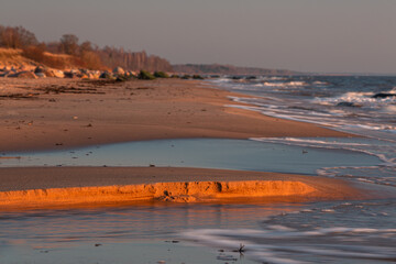 Baltic sea coast at sunset