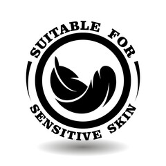 Vector stamp Suitable for sensitive skin with feather illustration. Round icon for hypoallergenic soft gentle cosmetic and chemical product packaging