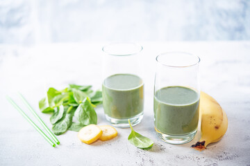 Spinach banana smoothie in a glass