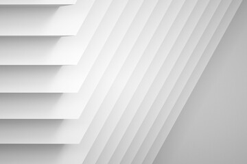 Abstract pattern, white geometric installation with soft shadows on gray background. 3d