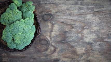 broccoli cabbage on a wooden background. view from above. Copy space