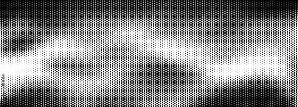 Poster Halftone wave. Pattern. Abstract dotted background. Texture of black dots. Monochrome gradient background. Vector illustration.