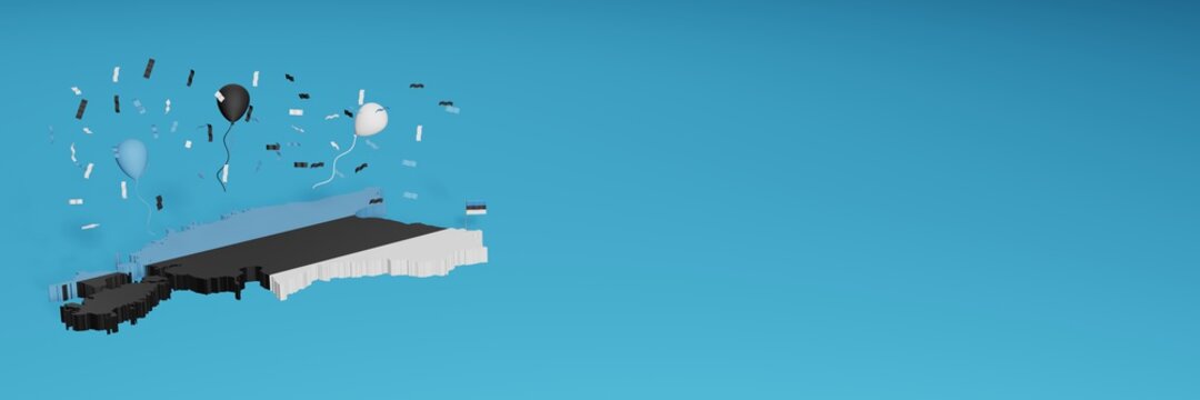 Map of Estonia combined with flags for social media and website background covers, additions
Country colored balloons to celebrate national shopping day and national independence in 3d rendering - Powered by Adobe