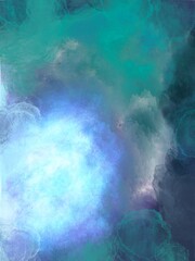 Abstract, blurred background with elements of turquoise, blue, dark blue, black . Blue Dirty art . Ink blur. Space . Universe