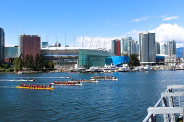 Vancouver's BC Place Overlooks Dragon Boat Racers