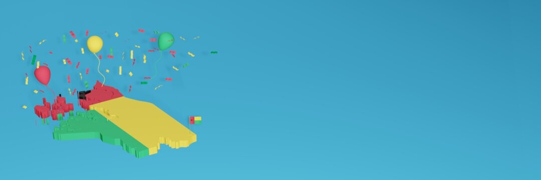 Map of Guinea Bissau combined with flags for social media and website background covers, addition
Country colored balloons to celebrate national shopping day and national independence in 3d rendering