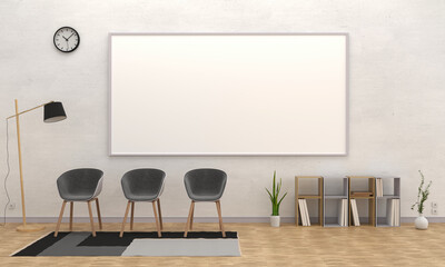 tutor room with chairs and whiteboard for mockup, 3d rendering