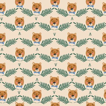 Bright Lovely Vector Seamless pattern of sweet bears. 