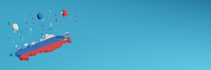 Map of Russia combined with flags for social media and website background covers, addition
Country colored balloons to celebrate national shopping day and national independence in 3d rendering