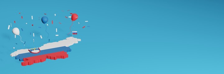 Map of Slovenia combined with flags for social media and website background covers, additions
Country colored balloons to celebrate national shopping day and national independence in 3d rendering