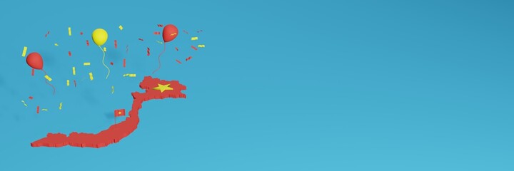 Map of Vietnam combined with flags for social media and website background covers, additions
Country colored balloons to celebrate national shopping day and national independence in 3d rendering