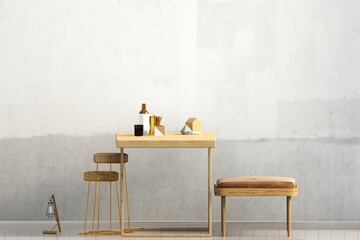 Mock up wall in interior with dining area. living room modern style. 3d illustration
