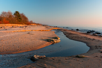 Baltic sea coastline at sunset