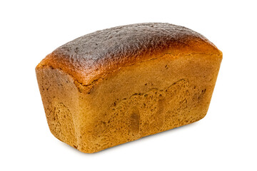 Freshly baked rye bread. Isolated object on a white background. Healthy baked bread. One piece of bread on white