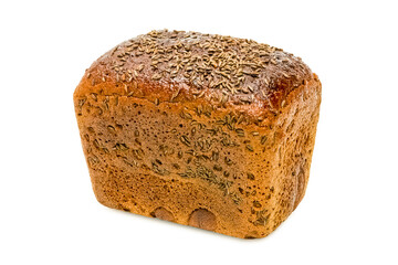 Freshly baked rye bread. Isolated object on a white background. Healthy baked bread. One piece of bread on white