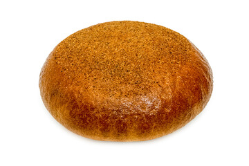 Freshly baked rye bread. Isolated object on a white background. Healthy baked bread. One piece of bread on white