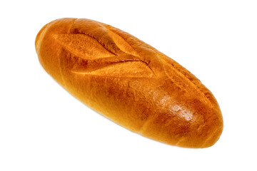 Freshly baked wheat bread. Isolated object on white background. Healthy baked bread. Whole bread on white