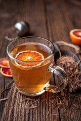 Medicinal Pau d'Arco bark tea also known as Lapacho in a glass cup