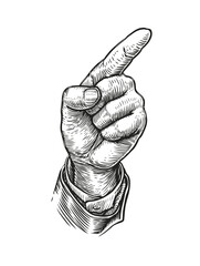 Hand with pointing finger. Sketch vintage vector illustration