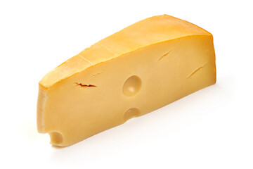 Emmental cheese, Swiss cheese, isolated on white background