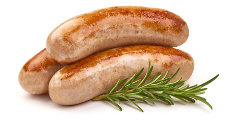 Grilled Sausages, close-up, isolated on white background