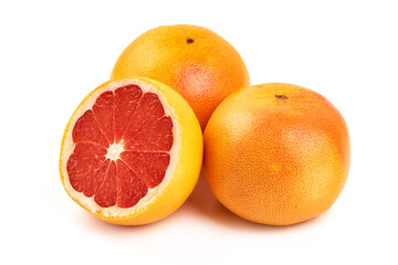 Red grapefruits, isolated on white background