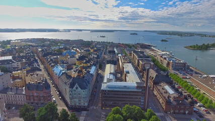 Aerial view of Helsinki skyline from Uspenski Cathedral
