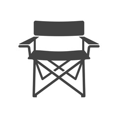 Camping chair bold black silhouette icon isolated on white background. Folding seat.