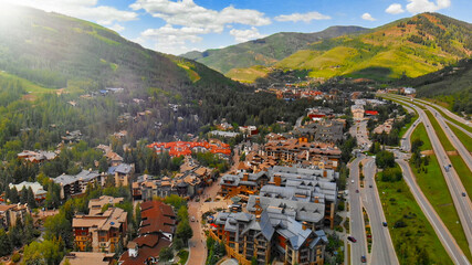 Aerial view of Vail in summer season, Colorado