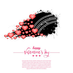 Happy Valentines Day. Flying abstract cricket ball made from blots and hearts by milky way. Grunge style. Pattern for banner, poster, greeting card, party invitation. Vector illustration