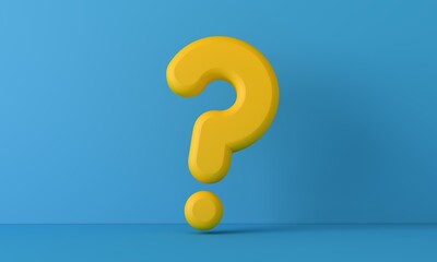 Yellow question maerk symbol on a blue background. 3D Rendering