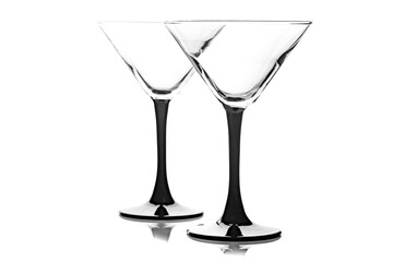 Two empty cocktail glasses isolated on white background. Empty glass of martini.