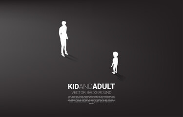 Silhouette of boy standing with adult. Concept of education solution and future of children.