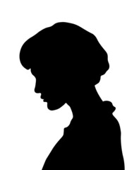 White woman, Western European woman portrait profile picture from the side with shoulders short hair, shoulder length hair. Isolated realistic silhouette, shadow picture