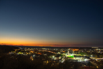 Beautiful city lights at dawn in the Ukrainian city